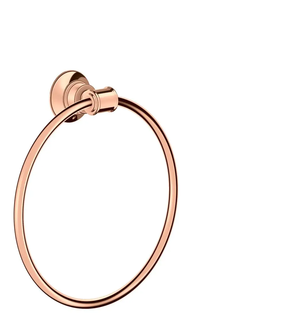 Handtuchring in poliertem Rotgold von AXOR, an einer Wand montiert, mit einem runden Haltegriff und einer stabilen Befestigung. Ideal für Badezimmer-Accessoires.